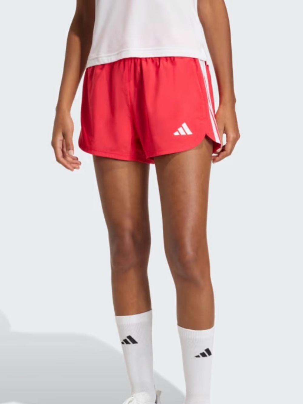 Adidas Women's Pacer Workout Shorts in Red and Black